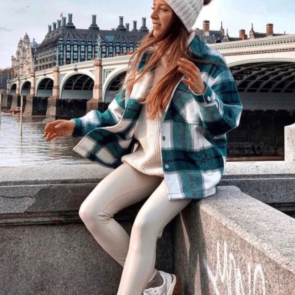 Green Wool Blend Waffle Knit Overshirt Shacket Coat - Picture 11 of 11